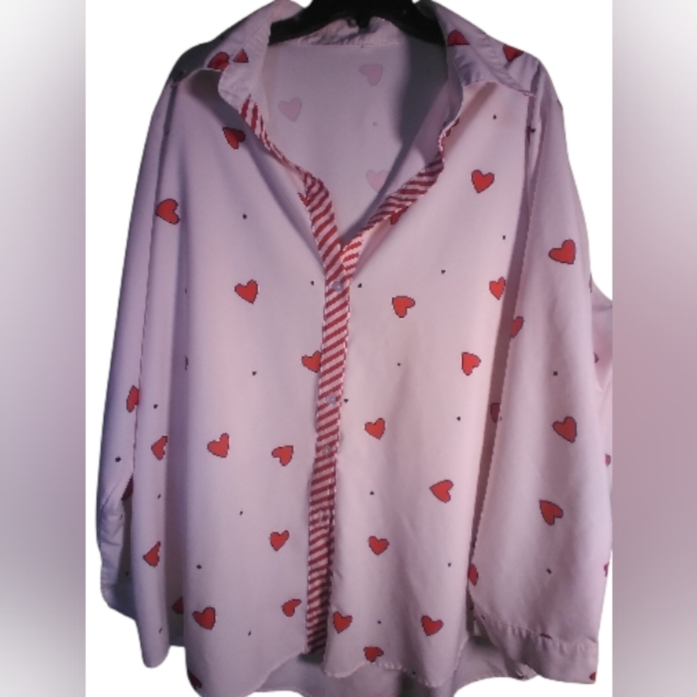 Heart Design Womens Top Size 4X Long Sleeve Casual Valentines Holiday Date Night
